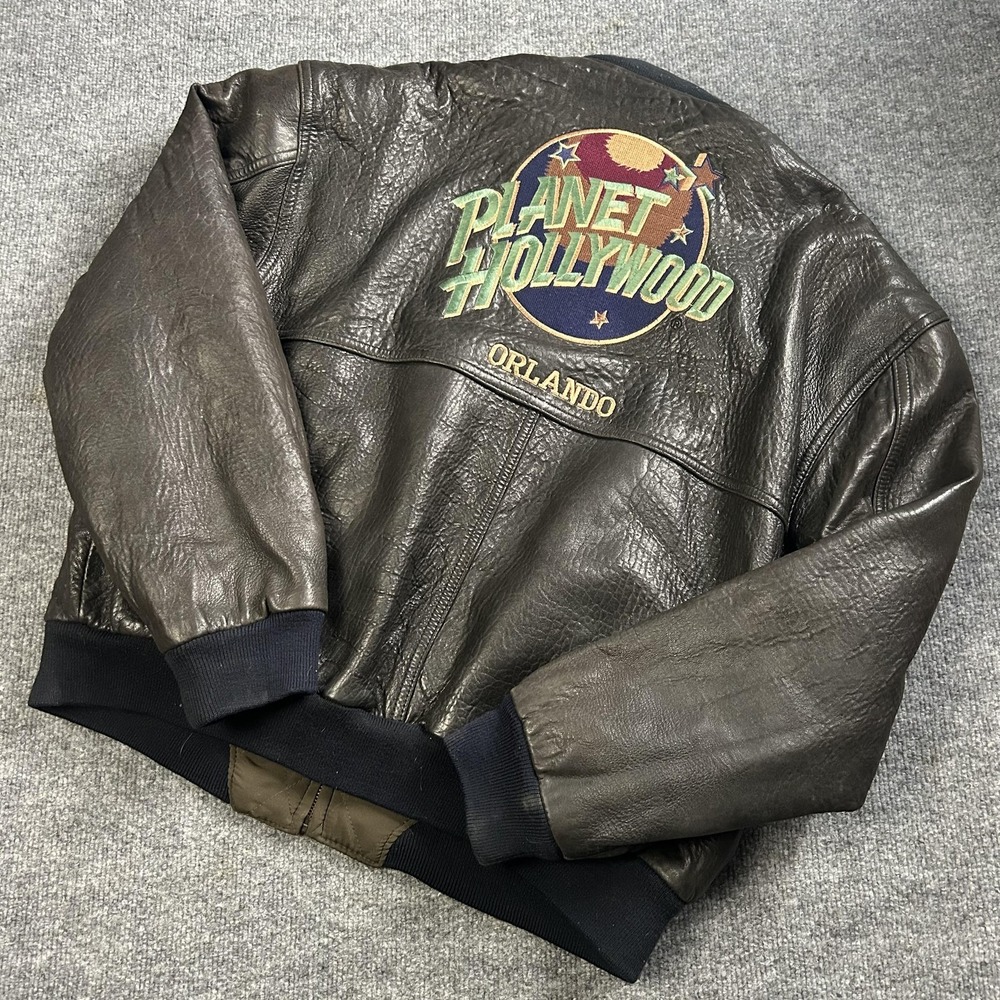 Vintage Planet Hollywood Orlando Jacket Mens Large Leather Bomber Reversible